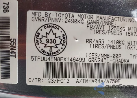 2015 Toyota Tacoma Base V6 z USA, uszkodzony, nr VIN 5TFUU4EN8FX146499